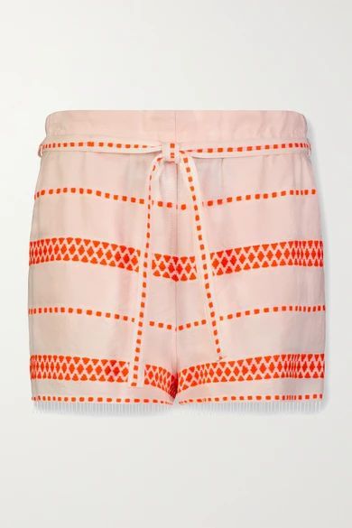 Jemari Belted Striped Cotton-blend Gauze Shorts - White