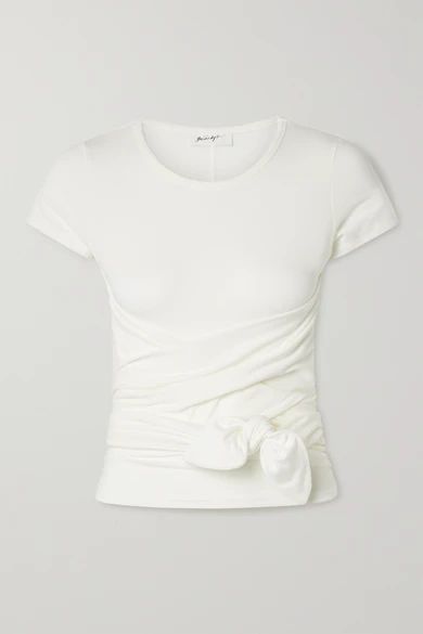 Jeanne Knotted Stretch-cotton Jersey T-shirt - White
