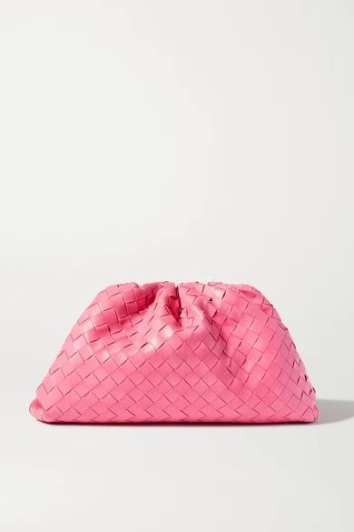 The Pouch Large Gathered Intrecciato Leather Clutch - Pink
