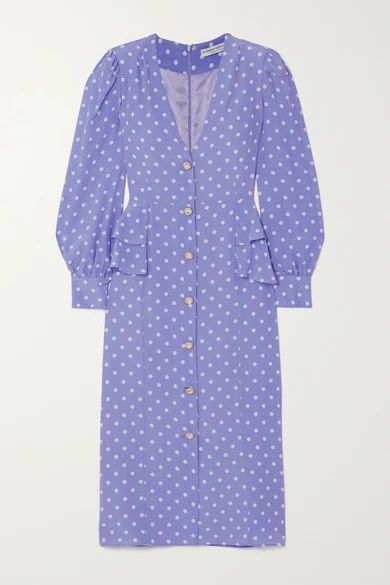 Embellished Ruffled Polka-dot Silk Crepe De Chine Midi Dress - Lilac