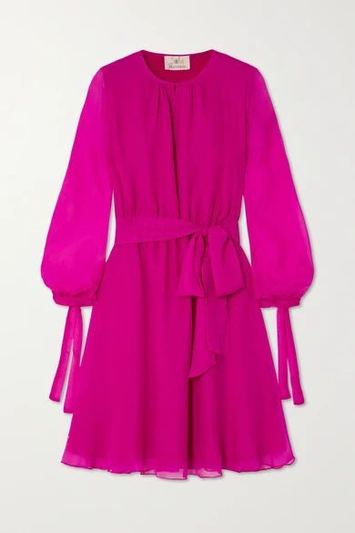 Amanda Belted Silk-voile Mini Dress - Magenta
