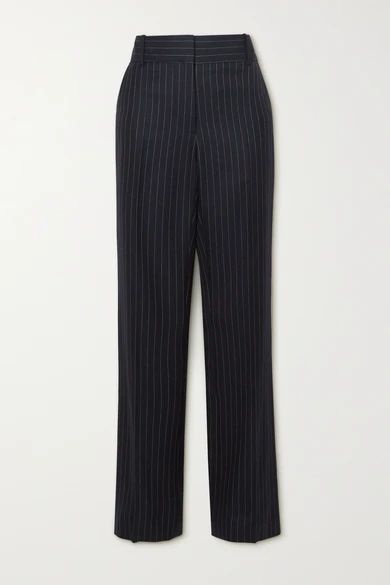 Pinstriped Wool-twill Straight-leg Pants - Navy