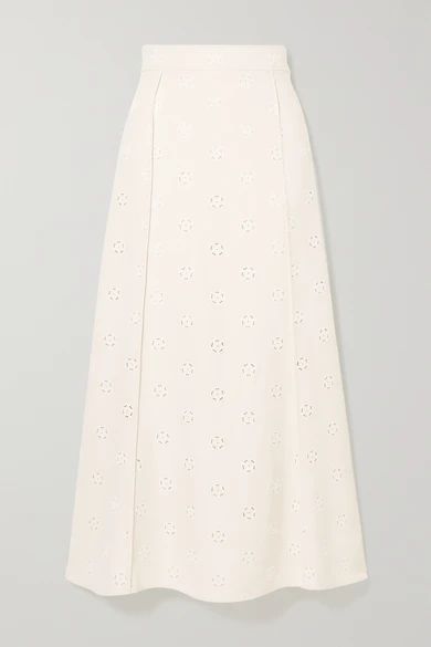 Broderie Anglaise Crepe Midi Skirt - White