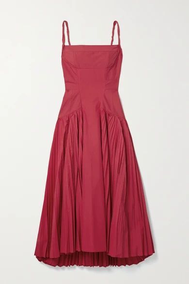 Pleated Cotton-blend Poplin Dress - Red