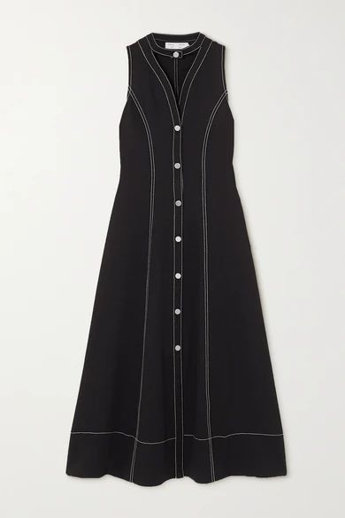 Topstitched Cutout Piqué Midi Dress - Black