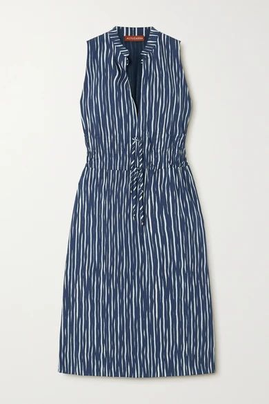 Striped Cotton-blend Poplin Dress - Blue