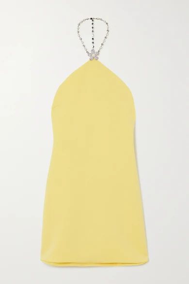 Embellished Crepe Halterneck Mini Dress - Yellow