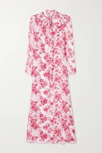 The Unconditional Pussy-bow Floral-print Silk-chiffon Maxi Dress - Pink