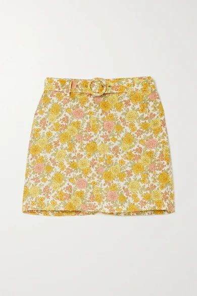+ Net Sustain Celia Belted Layered Floral-print Linen Shorts - Yellow