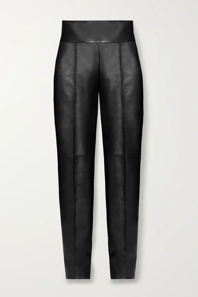 Leather Slim-leg Pants - Black