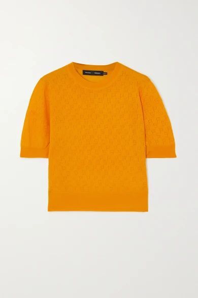 Cropped Pointelle-knit Merino Wool Sweater - Yellow