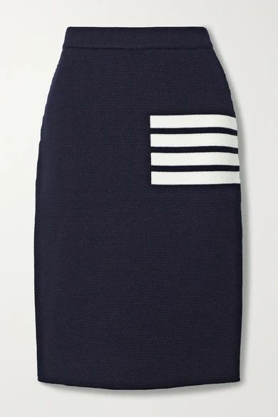 Striped Merino Wool-blend Skirt - Navy