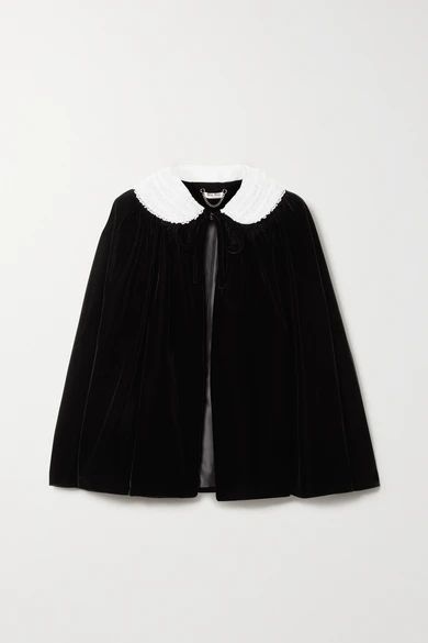Embellished Lace-trimmed Velvet Jacket - Black