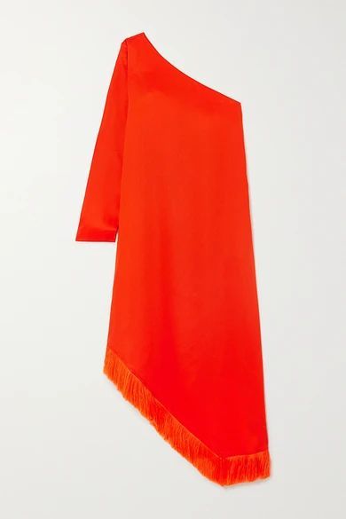 Gwen One-sleeve Asymmetric Fringed Lyocell Midi Dress - Orange