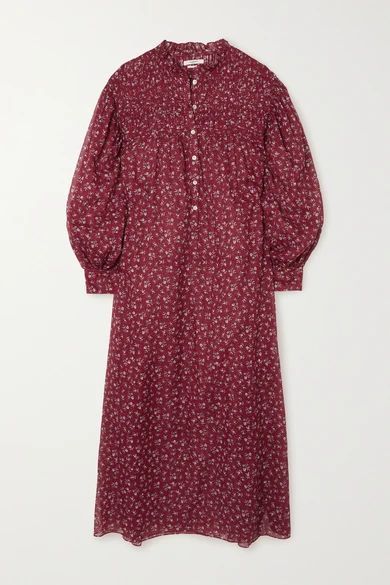 Perkins Shirred Floral-print Cotton-voile Midi Dress - FR36