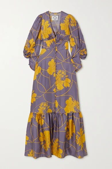Politeness Tiered Floral-print Silk-twill Maxi Dress - Lilac