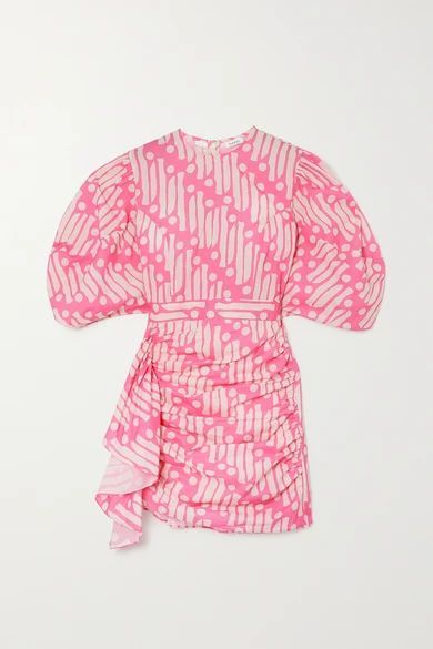 Pia Draped Printed Cotton Mini Dress - Pink