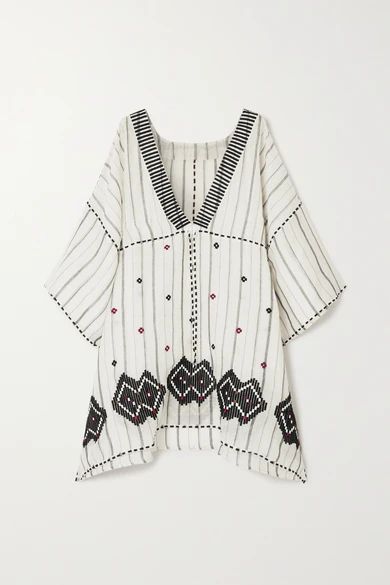 Brigitta Embroidered Striped Linen And Cotton-blend Kaftan - White