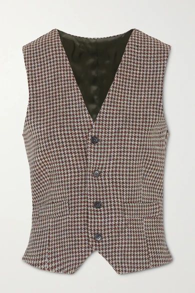 The Andrea Houndstooth Wool Vest - Brown