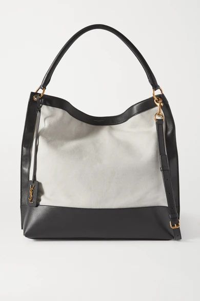 Tag Leather And Canvas Tote - Gray