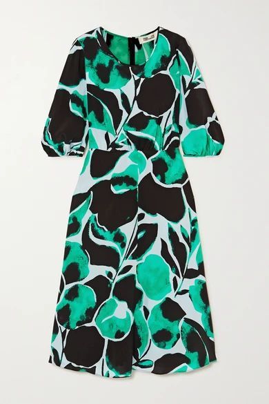 Bliss Printed Silk Crepe De Chine Dress - Turquoise