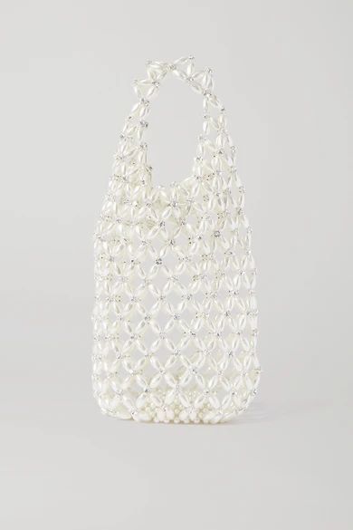 Crystal-embellished Beaded Tote - White