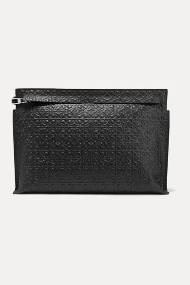 T Embossed Leather Pouch - Black