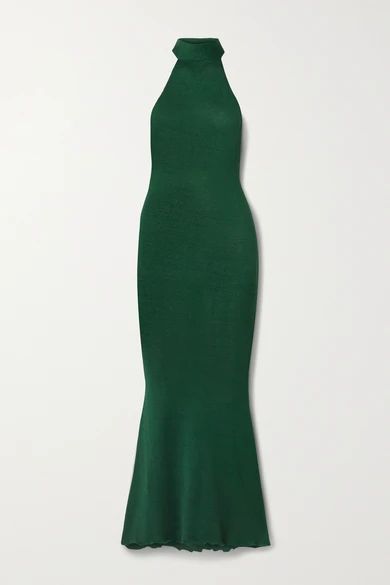 +net Sustain Eir Silk And Organic Cotton-blend Turtleneck Maxi Dress - Emerald