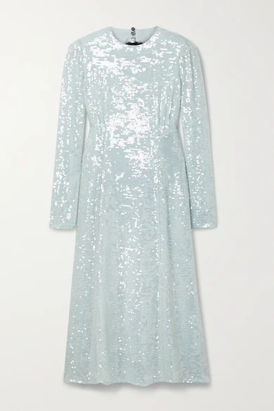 Cutout Sequined Tulle Midi Dress - Light blue