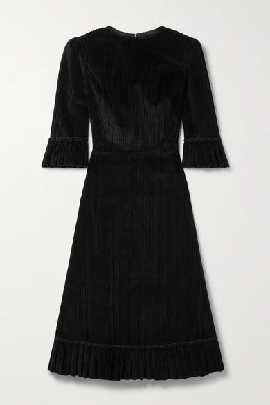 The Festival Ruffled Cotton-corduroy Midi Dress - Black