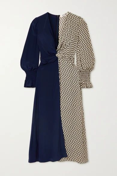 Michelle Knotted Paneled Silk Crepe De Chine Midi Dress - Black