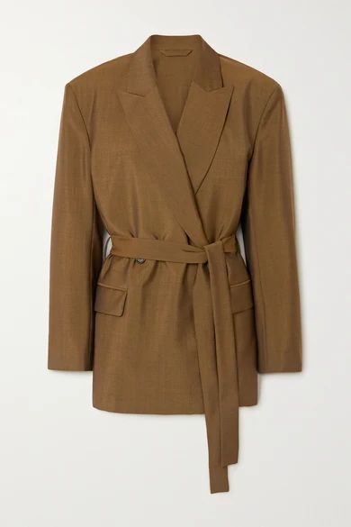 Belted Wool And Mohair-blend Blazer - Brown