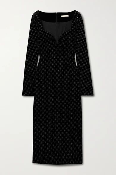 Glittered Velvet Midi Dress - Black