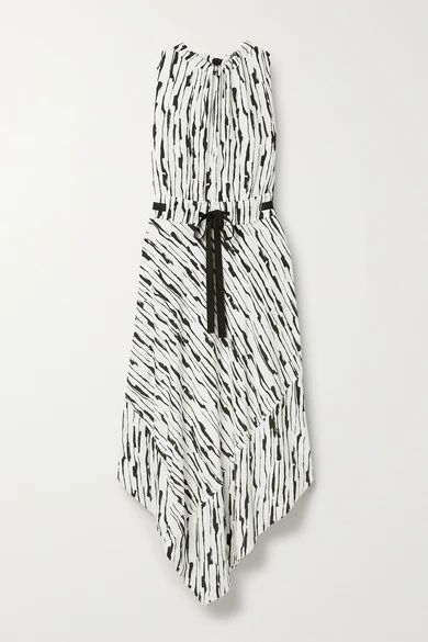 Asymmetric Printed Silk-crepe Dress - White