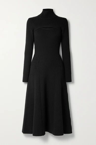 Thousand In One Ways Convertible Ribbed Wool Turtleneck Midi Dress - Black