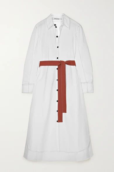 Sybil Asymmetric Topstitched Cotton-poplin Shirt Dress - White