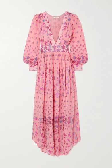 Cyrena Fil Coupé Silk-blend Georgette Maxi Dress - Pink