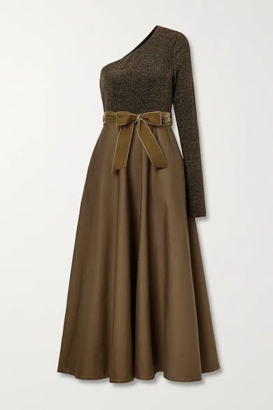 + Net Sustain Casa Miller Velvet-trimmed Cotton-twill And Stretch-lurex Wrap Maxi Dress - Brown