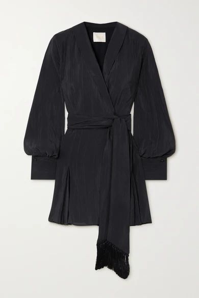 Cabana Crinkled Satin-voile Mini Wrap Dress - Black