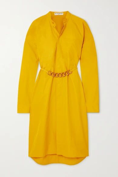 Chain-embellished Cotton-poplin Shirt Dress - Yellow