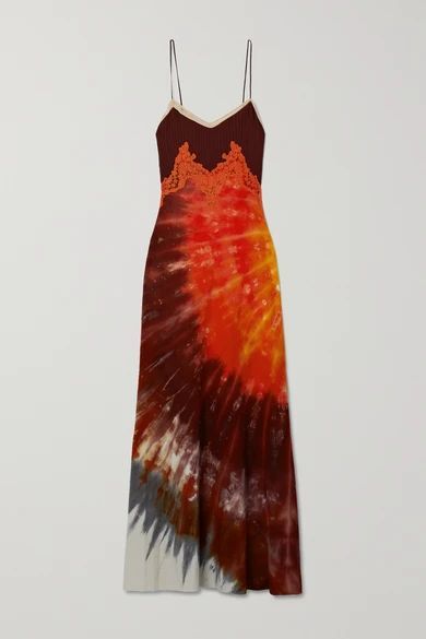 Adolphine Lace-trimmed Tie-dyed Cashmere And Silk Maxi Dress - Orange