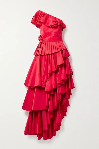 + Net Sustain Casa Mollino Convertible Asymmetric Ruffled Faille Dress - Red