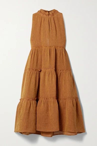 + Net Sustain Erica Ruffled Tiered Organic Linen-blend Gauze Dress - Orange