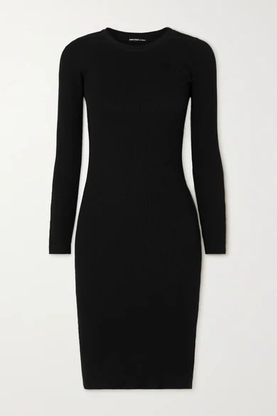 Ribbed Cotton Midi Dress - Black
