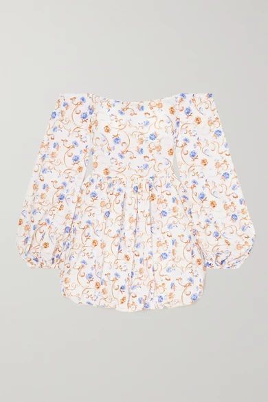 Georgina Off-the-shoulder Floral-print Cotton-blend Mini Dress - White