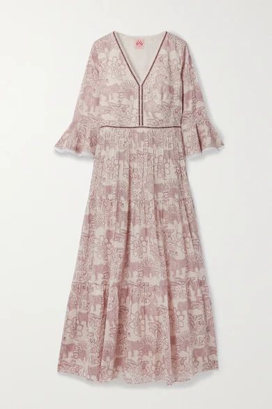 Bella Tiered Chiffon-trimmed Printed Cotton Maxi Dress - Off-white