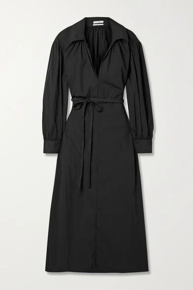 Belted Cotton-blend Poplin Midi Dress - Black