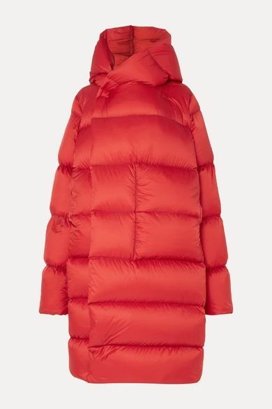 Oversized Hooded Quilted Shell Down Coat - Red