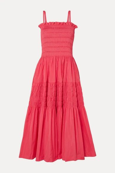 Tiered Shirred Taffeta Midi Dress - Pink