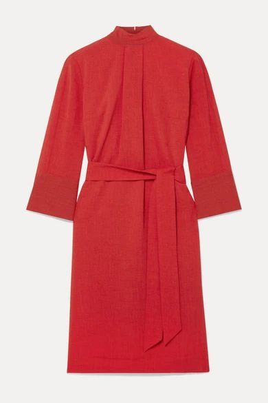 Ada Belted Voile Dress - Crimson
